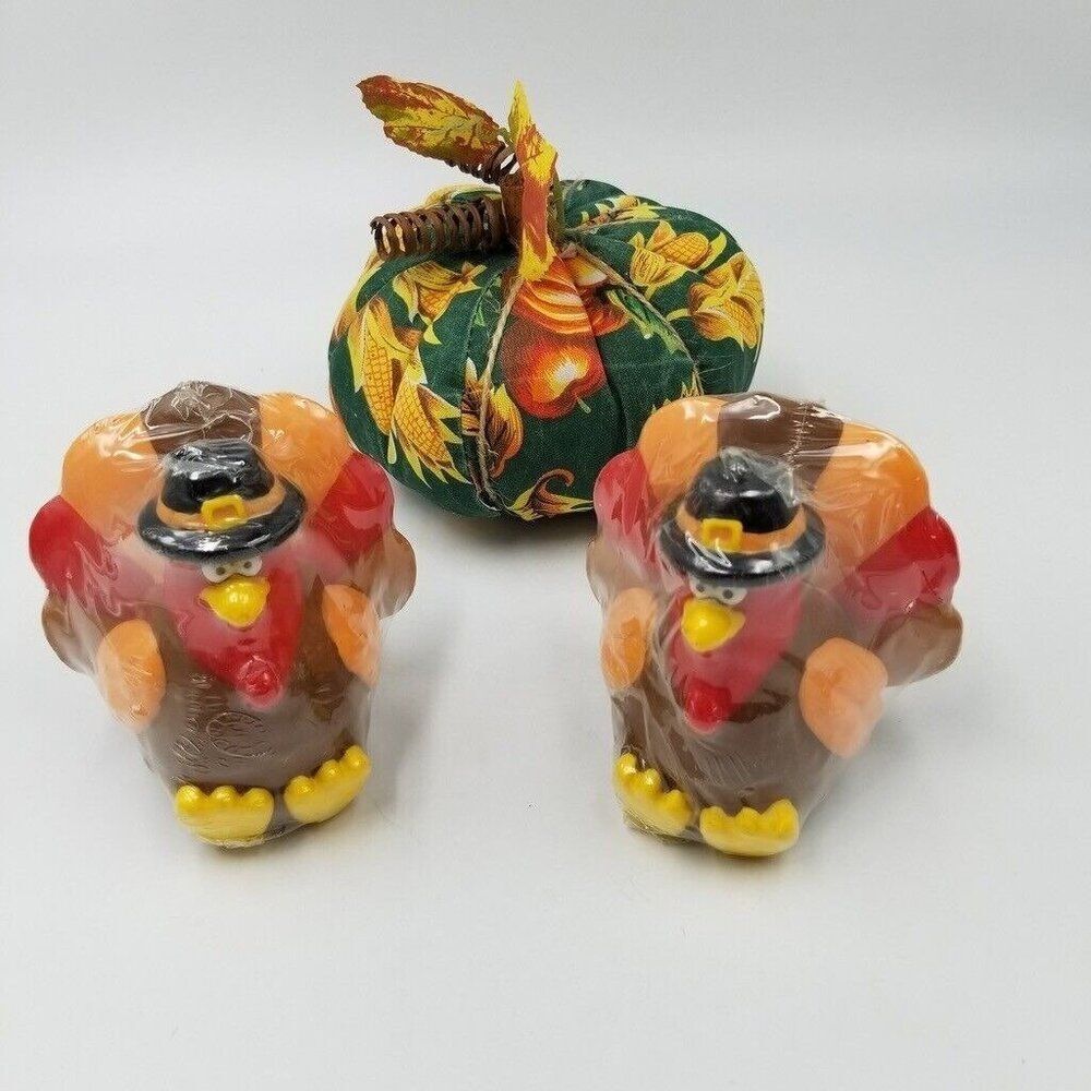Vintage 90s Gibson Turkey Candles Plush Pumpkin Fall Thanksgiving Decor Lot